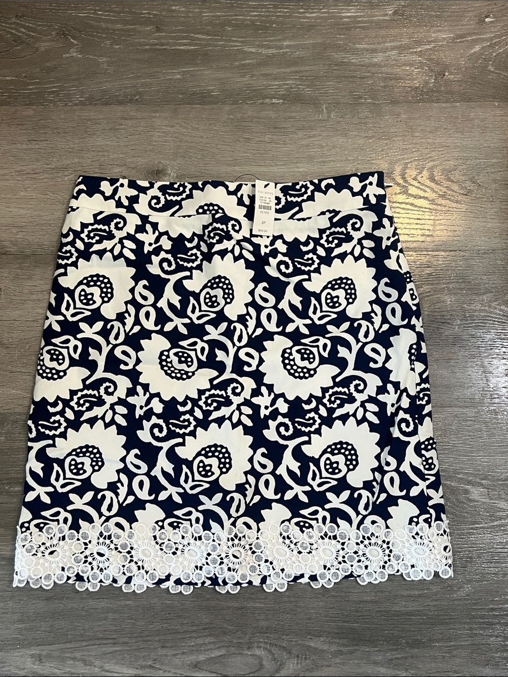 Talbots Navy and White Floral Lace-Trim Mini Skirt